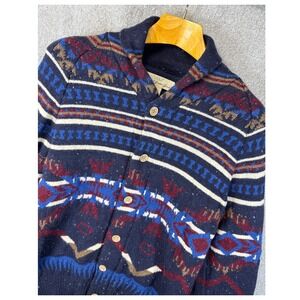 H&M L.O.G.G. Men Size M Knit Wool Blend Aztec Shawl Collar Button Front Cardigan